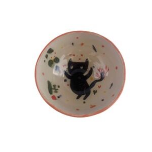 Art Pottery Cat Graphics Dish Bowl Home Pet Bath Artisan Signed Studio New‎